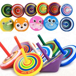 Spinning Top 10Pcs Kids Mini Colored Cartoon Pine Cones Wooden Gyro Toys Children Adult Relief Stress Desktop Educational Game 230525