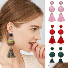 Dangle Chandelier Fashion Bohemian Long Tassel Drop Earrings Black Pink Red Silk Fabric Ball Mti Colour For Women Jewellery Delivery Dhxq4