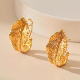 Stud Earrings For Women Gold Plated Piercing Famale Leaf Brushed Vintage Ear Buckle 2023 Jewellery Wholesale