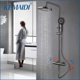 Bathroom Shower Sets KEMAIDI Gun Grey Shower Set Intelligent Brass Bathroom Faucets Hot Cold Waterfall Tap Rainfall Bathtub Shower System chuveiro G230525