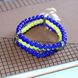 Bangle Greek Letter Sigma Gamma Three Layers Stretch Blue Yellow Beads Sorority Bracelet Bangles