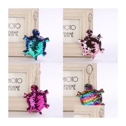 Keychains Lanyards 8X15Cm Cute Turtle Shiny Keychain Sequins Key Rings Chains For Women Cars Bag Accessories Pendant Holder 4 Styl Dhfb6