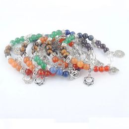 Beaded 7 Chakras Reiki Gem Stone Beads Strand Bracelet Jewellery Yoga Meditation For Women K3283 Drop Delivery Bracelets Dhefh