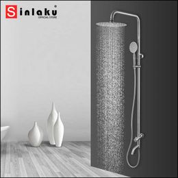 Bathroom Shower Sets SINLAKU Bathroom Shower Faucet Set Nickel Brushed Wall Mounted Rainfall Round Head With Lower Water Outlet Only Cold Taps G230525