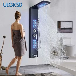 Bathroom Shower Sets ULGKSD Bathroom Shower Panel LED Light Bathroom Faucet Hot Cold Rainfall Mixer Tap Modern Bathroom Faucet Shower Column For Bath G230525