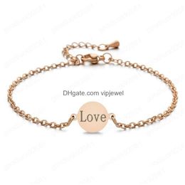Charm Bracelets Fashion Letter Love Stainless Steel Bracelet Gold Coin Women Chains Jewellery Gift Drop Delivery Dhuok