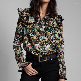 Women's Blouses 2023 Spring And Summer Dress Vest Skirt Shirt Women Retro Printing Ruffled Court Style Fashion Chiffon Clothes