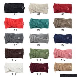 Headbands Dhs Ins 15 Colours Girls Knitted With Buttons Face Mask Hairbands Crochet Twist Headwear Headwrap Women Hair Drop Delivery Dhfvc