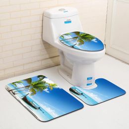 Bath Mats Zeegle Seascape Printed 3pcs Mat Set Anti-slip Bathroom Toilet Floor Rugs Flannel Pedestal Rug Lid Cover Pads