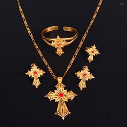 Necklace Earrings Set Ethiopian Gold Colour Cross Jewellery Trendy Ring Bangle Habesha Africa Wedding Gifts