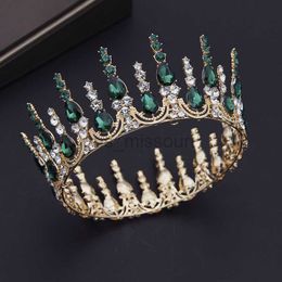 Other Fashion Accessories Gorgeous Green Crystal Circle Diadem Royal Queen King Bridal Crown Round Tiaras Wedding Headdress Prom Party Hair Jewellery Bri J230525