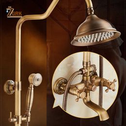 Bathroom Shower Sets ZGRK Classic Rainfall Shower Set Antique Bronze Bath Shower Faucet Set Copper Wall Mounted Swivel Spout Mixer Tap Shower System G230525