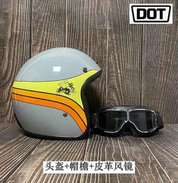 Motorcycle Helmets DOT Helmet 4Seasons Personality Vintage Battery Car 3/4 Leather Large Half Electric Vehicle