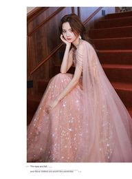 Sparkly Pink Long Formal Prom Dress For Black Girls 2023 Sequine Ruffles beaded crystal Birthday Party Gowns Robe De Soiree Vestidos Festa Second Reception Birthday
