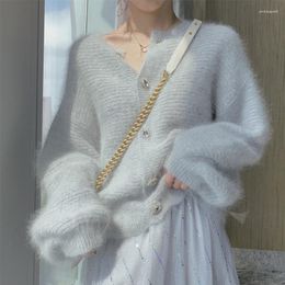 Women's Knits Fuzzy Sweet Soft Sweaters For Women Autumn Winter Korean Mink Cashmere Knitted Cardigan Long Batwing Sleeve Loose Furry Tops