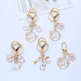 Keychains 2022 Girls' Style Handmade Oil Drop Rabbit Cute Fruit Key Chain Small Peach Bag Pendant Jewellery Accessories Alloy G230525