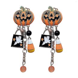 Hoop Earrings Halloween Drop Stained Alloy Pumpkin Shaped Ear Cartoon Festival Themed Dangle Jewelry Gift For Girls