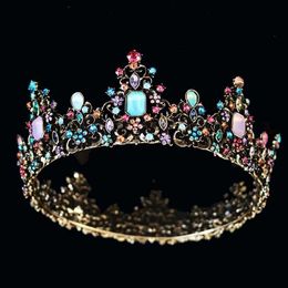 Other Fashion Accessories KMVEXO Baroque Royal Queen Crown Colourful Jelly Crystal Rhinestone Stone Wedding Tiara for Women Costume Bridal Hair Accesso J230525