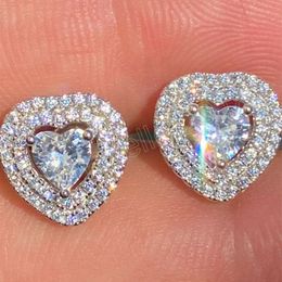 Exquisite Compact Sliver Heart-shaped Stud Earrings Copper Zircon Earing Women Gift Jewellery