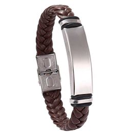 Simple leisure stainless steel bracelet leather woven titanium steel Leather Bracelet 11