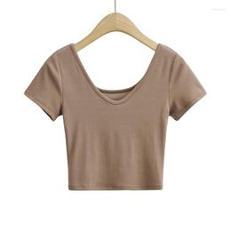 Women's T Shirts White Crop Tops Women 2023 Summer Shirt Korean Fashion Short Sleeve Tees Cropped For V Neck Cute