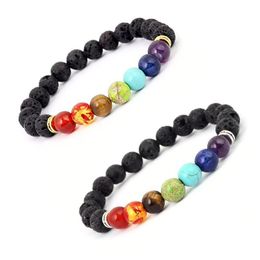 Beaded Natural Lava Stone 7 Chakra Bracelet Diffuser Charm Yoga Bangle Stretch Per Bracelets Couple Gift Drop Delivery Jewelry Dhv1X