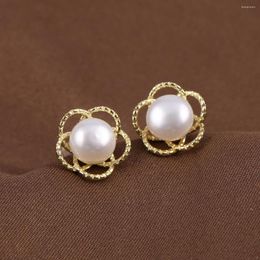 Stud Earrings Natural Fresh Water Pearls With A Pair Of Petal Shaped Jewellery Accessories DIY Male Female Personality Decoration Gift