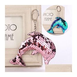 Keychains Lanyards Marine Life Dolphin Keychain Fashion Simple Sequins Animal Key Chain Keyrings For Women Car Bag Pendant Accesso Dhidz