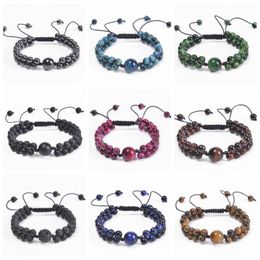 6/12mm Natural Stone Braided Bracelets Double Layer Bangle Women Men Black Hematite Tiger Eye Beads Bracelets Jewellery