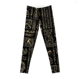 Active Pants Egyptian Hieroglyphs And Deities Gold On Black Leggings Yoga Pant Women Sportswear For Gym