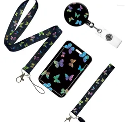 Keychains 1set Butterfly Colour Cute Named Card Holder Identity Badge With Lanyard Neck Strap Bus ID Holders Key Chain