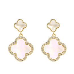 Dangle Chandelier Leaf Clover Charm Stud Cleef Earrings Back Silver Plated Agate for Women Girls Valentine's Day Wedding Van Jewelry