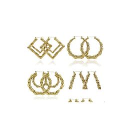 Ciondola il lampadario Gioielli di lusso Forme multiple Etnico Grandi orecchini a cerchio in bambù placcato oro vintage per le donne 12 modalità Scelta Fas Dhhjr