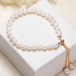 Bracelets 100% White 5.56mm Natural Freshwater Pearl Strand Bracelet for Women Wedding Bridesmaid Gift Customised Pearl Bracelet