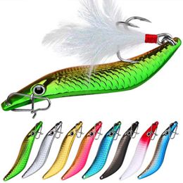 Baits Lures 1 metal VIB leech rotating spoon temptation 7g 10g 15g 20g artificial bait with feather hook night fishing shovel P230525