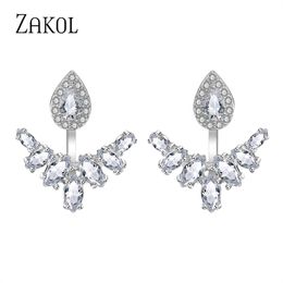 ZAKOL Unique Teardrop Cubic Zircon Orecchini Giacche Trendy Colore bianco Ali Orecchino per fascino Donna Ragazza Gioielli EP396