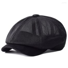 Berets Summer Mesh Sboy Caps Breathable Casual Outdoor Retro Beret Hats Octagonal Hat Fashion Solid Flat