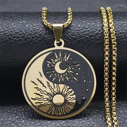 Pendant Necklaces Yin Yang Moon And Sun Necklace For Women Men Stainless Steel Gold Colour Taiji Amulet Jewellery Colar K2744N01