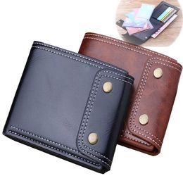 Wallets Leather Wallet Men's Double Hasp Short Wax Oil Skin Multi Function Large Capacity Buckle Clip Driver's License Case