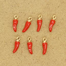 10pcs Red Small Pepper Food Earring Charms Cute Mini Crafts Jewellery Accessory Enamel Pendant For Bracelet Key Chains Necklace