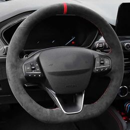 Steering Wheel Covers Genuine Leather Suede Braid Customised Car Steering Wheel Cover For Ford Focus ST ST-Line 2019-2020 Fiesta ST ST-Line 2018-2019 G230524 G230524