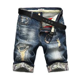 2022 Fashion Hot Cracked Short Jeans Hole Bermuda Summer Casual Cotton Hat Denim Shorts Men's P230524