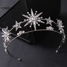Other Fashion Accessories Baroque Princess Diadem Bling Rhinestone Star Tiara and Crown GoldSilver Color Metal Headbands for Bride Wedding Hair Jewelr J230525