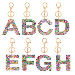 Fashion Heart Sequin Filled 26 Letters Keychain A To Z Alphabet Pendant Key Rings Women Handbag Ornaments Accessories