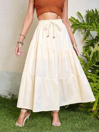 Skirts Summer Maxi Skirt Women Solid Elegant Long Female Casual Loose Lace Up Ladies High Waist A Line Ruffles