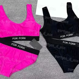 Letter Webbing Women Swimwear Split Charming Beach Bra Briefs Sexy High Waist Bathing Suit Summer Pool Party Swimsuit