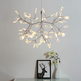 Chandeliers Modern Nordic Net Red Bedroom Dining Living Room Simple Warm Atmosphere Firefly LED Creative Wire Hanging Lighting