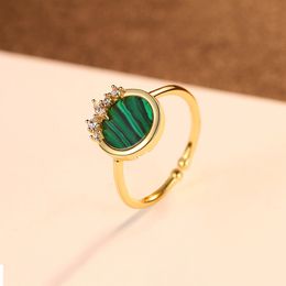 European Palace Retro Malachite Round Mirror Open Ring Women Fashion Luxury Brand 18k Gold Plated Charm Ring Female 3A Zircon s925 Silver Ring High-emd Jewellery Gift