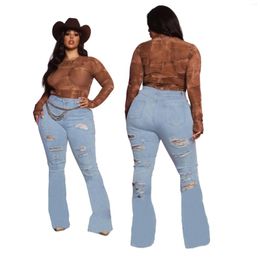 Women's Jeans 2023 Summer European And American Sexy Fashion All-match Trend Hole Stretch Slim Flared Pants Women