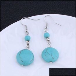 Charm Womens Round Beads Tibetan Sier Turquoise Earrings Gstqe032 Fashion Gift National Style Women Diy Earring Drop Delivery Jewelry Dhpwd